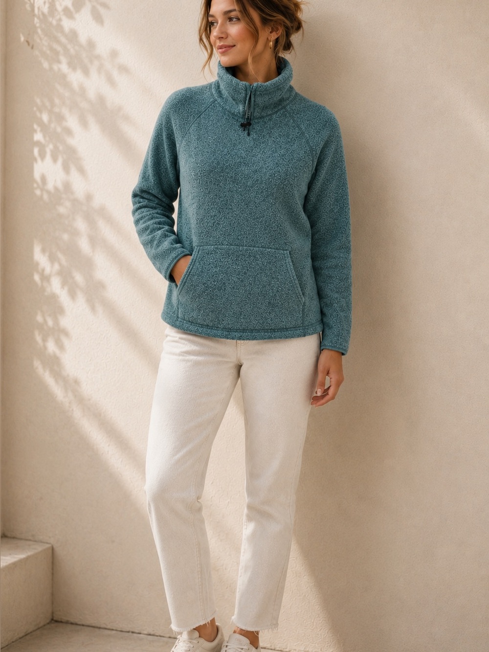 Eastern Mountain Sports Teal Heather Fleece Funnel Neck Pullover Cozy Women’s L